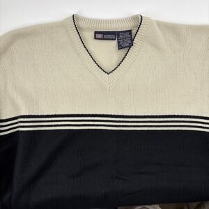 Vintage Faded Glory Men's V-Neck Sweater Cream And Black Size Large